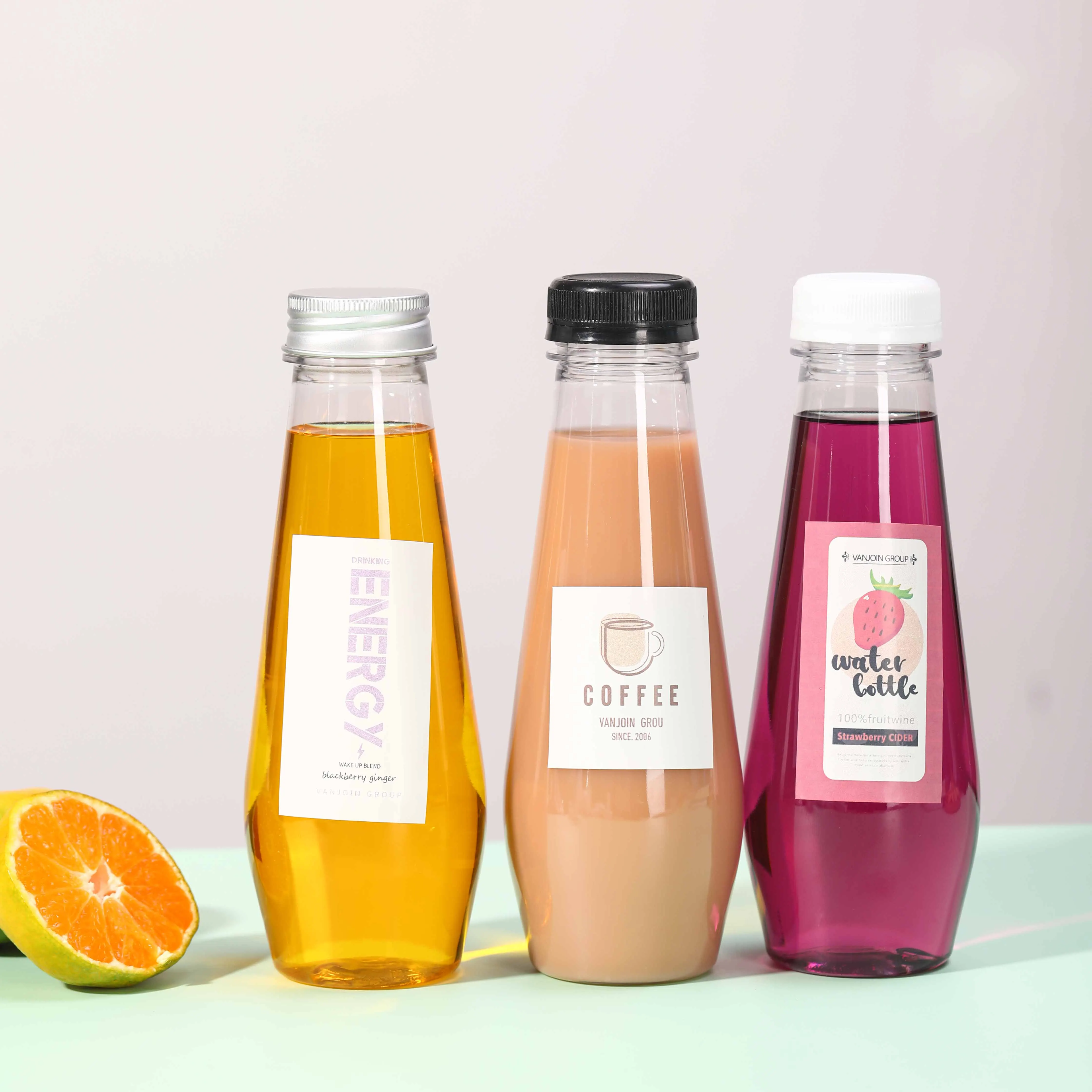 Food Grade Plastic 350ml Beverage Bottles for summer cold drink 8 oz long slim shape juice bottle