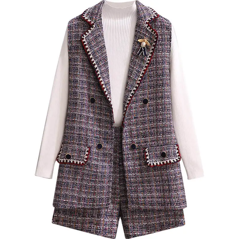 Latest design spring autumn wear women 2 piece set clothing small fragrance wind fabric short sets for women