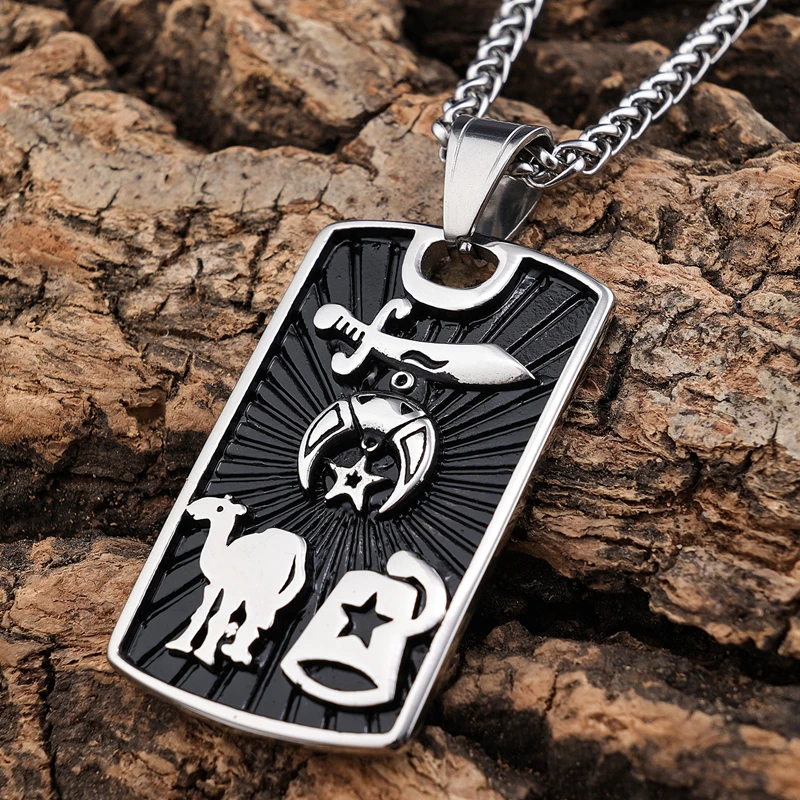 Stainless Steel Free Masons Masonic Moon Star Camel Shrine Symbol Charms 18k Gold Plated Silver Pendant Necklaces For Men Women