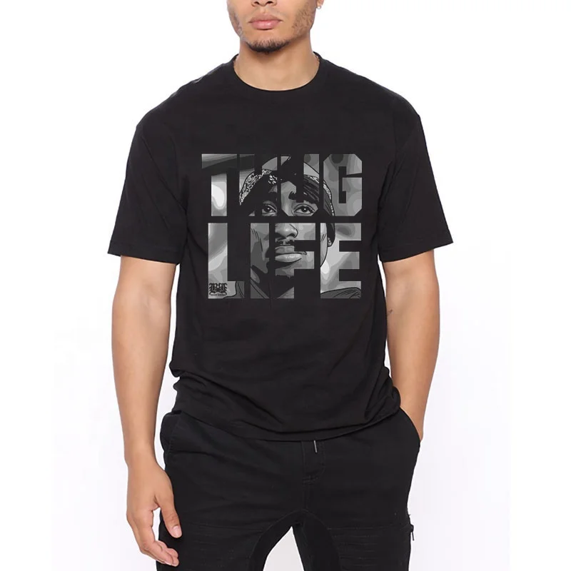  Оптовая продажа Мужская футболка Tupac 2Pac с принтом Hussle модная черная хлопковая Футболка большого размера в стиле