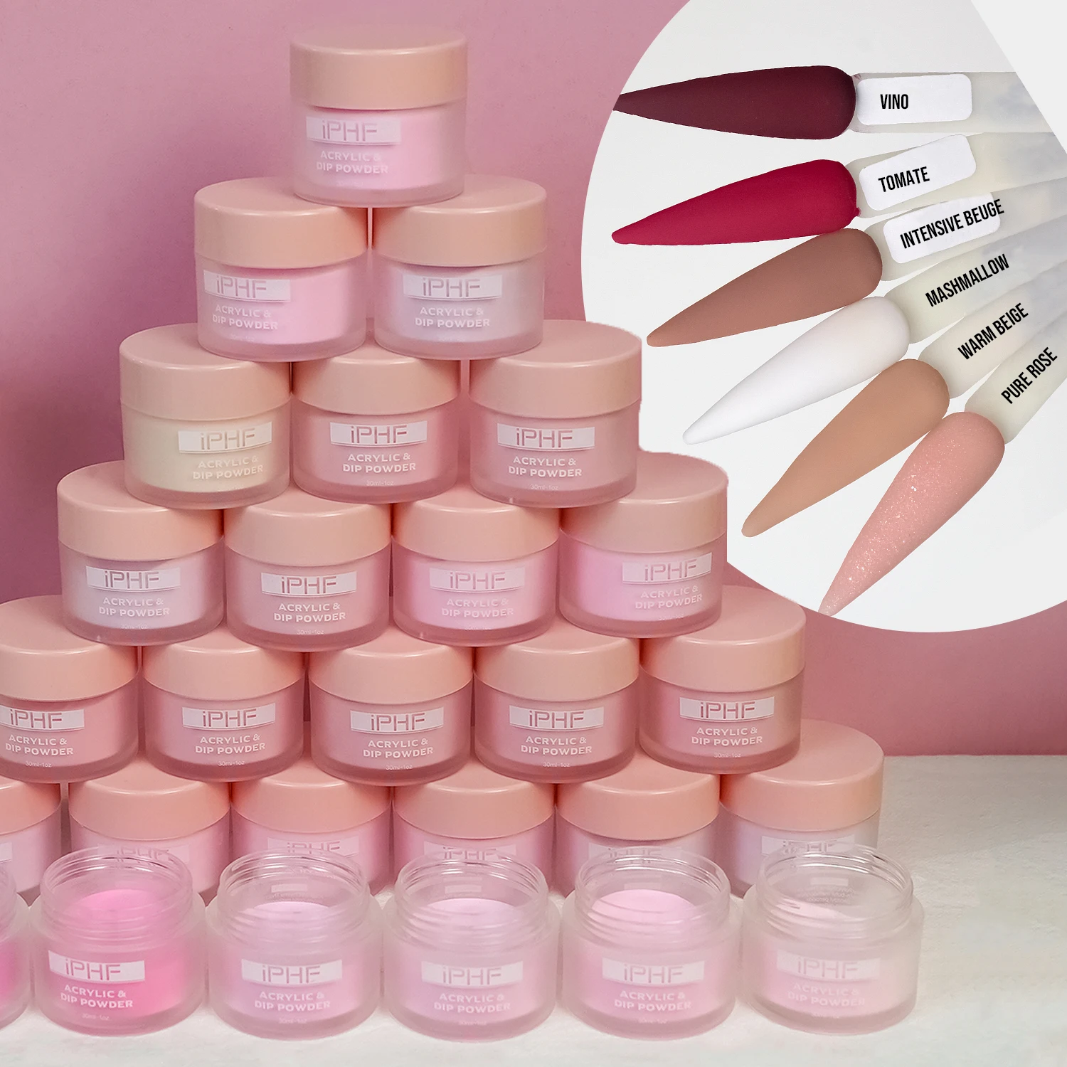 6 colors set Acrylic Powder Private label nail Extension Color Polymer Powder Clear 2 In 1 Nude Dipping Nail Acrylic Powder Set