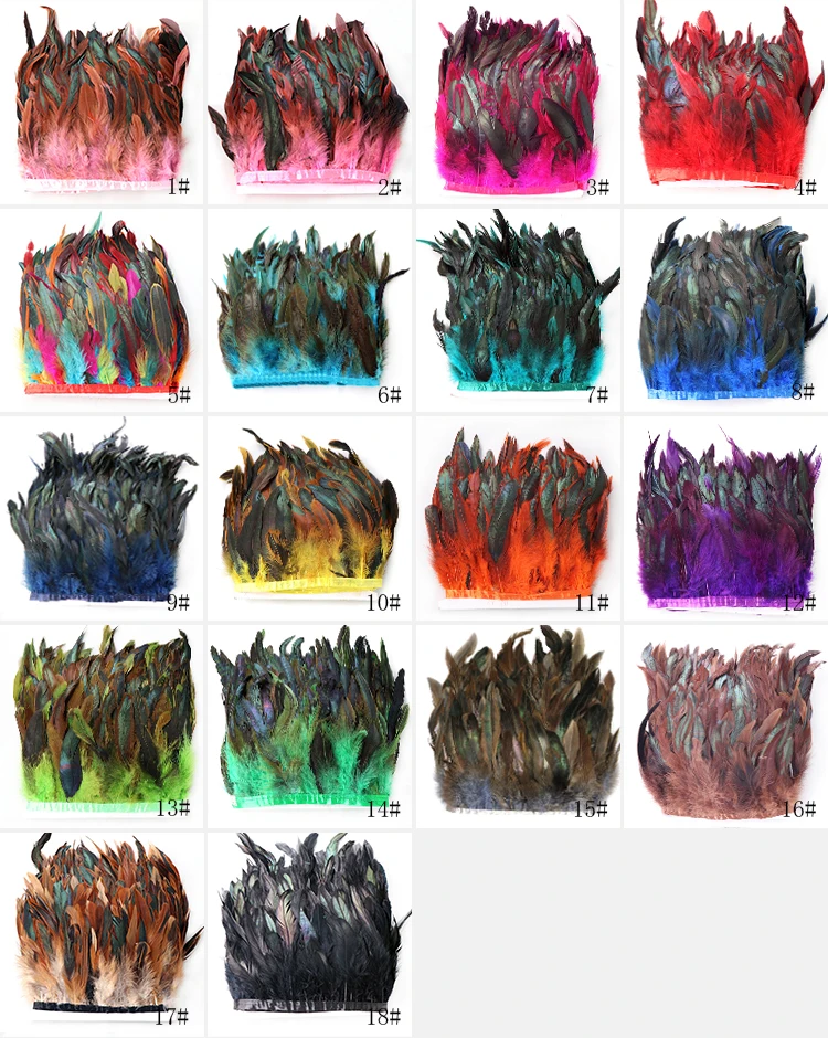 Factory supply discount price rooster feather trims and fringes for carnival costume dyed plumas trim dyed color cheap goose