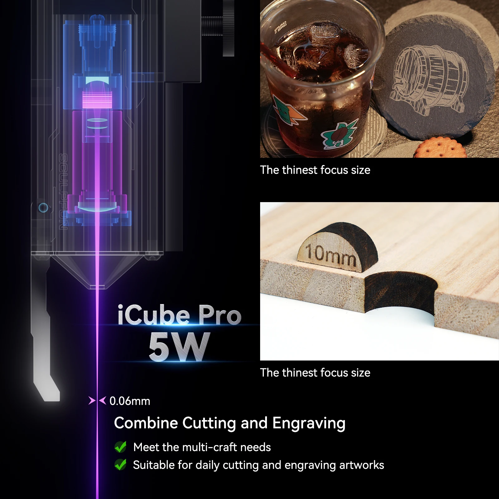 Culpfun Новый iCube Pro 5 Вт CNC принтер для резки DIY мини лазерная гравировка машины дерева пластик