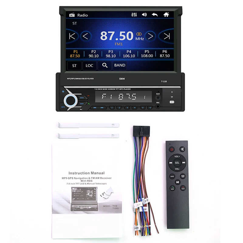 Touch Screen car stereo MP5 MP4 Player Support Rear image TF/FM/USB/AUX 7 inch 1 Din Car Radio