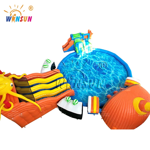 WINSUN giant fun water park city amusement Children water park inflatable water slide with big pool for sale  outdoor