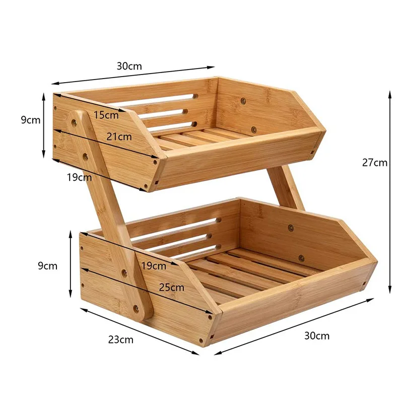 2 tier bamboo natural fruit storage basket/ wedding wooden fruit basket decoration