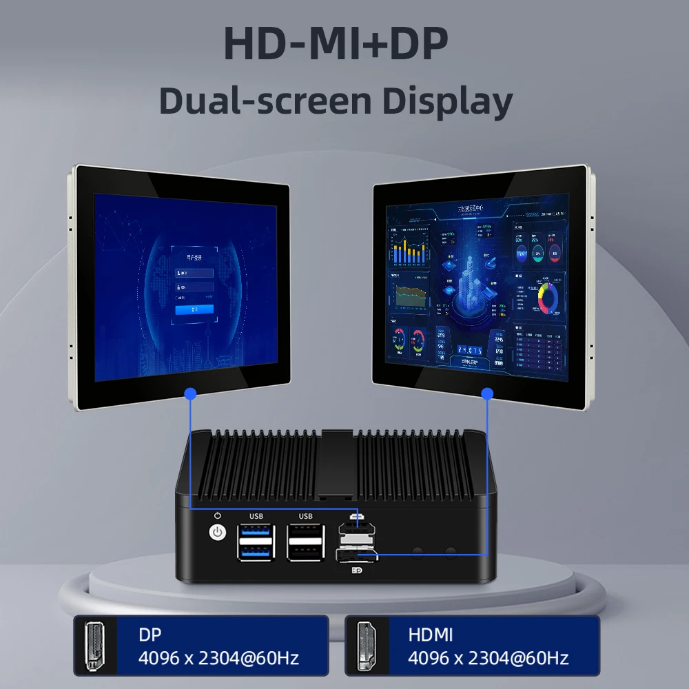 HelorPC Intel N100 Mini PC DDR5 RAM 2.5G Ethernet LAN HD DP Fanless Computer Firewall Linux Router