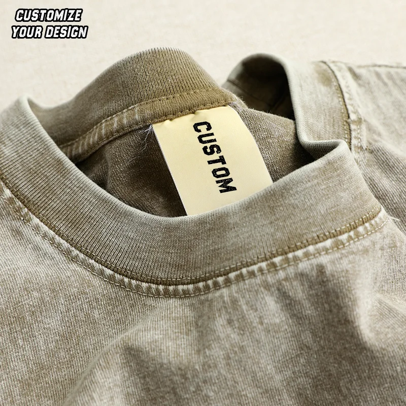 High Quality Cotton Acid Wash T-Shirt Custom LOGO Heavyweight Vintage Retro Style Oversized O-Neck Collar Mineral Wash Look