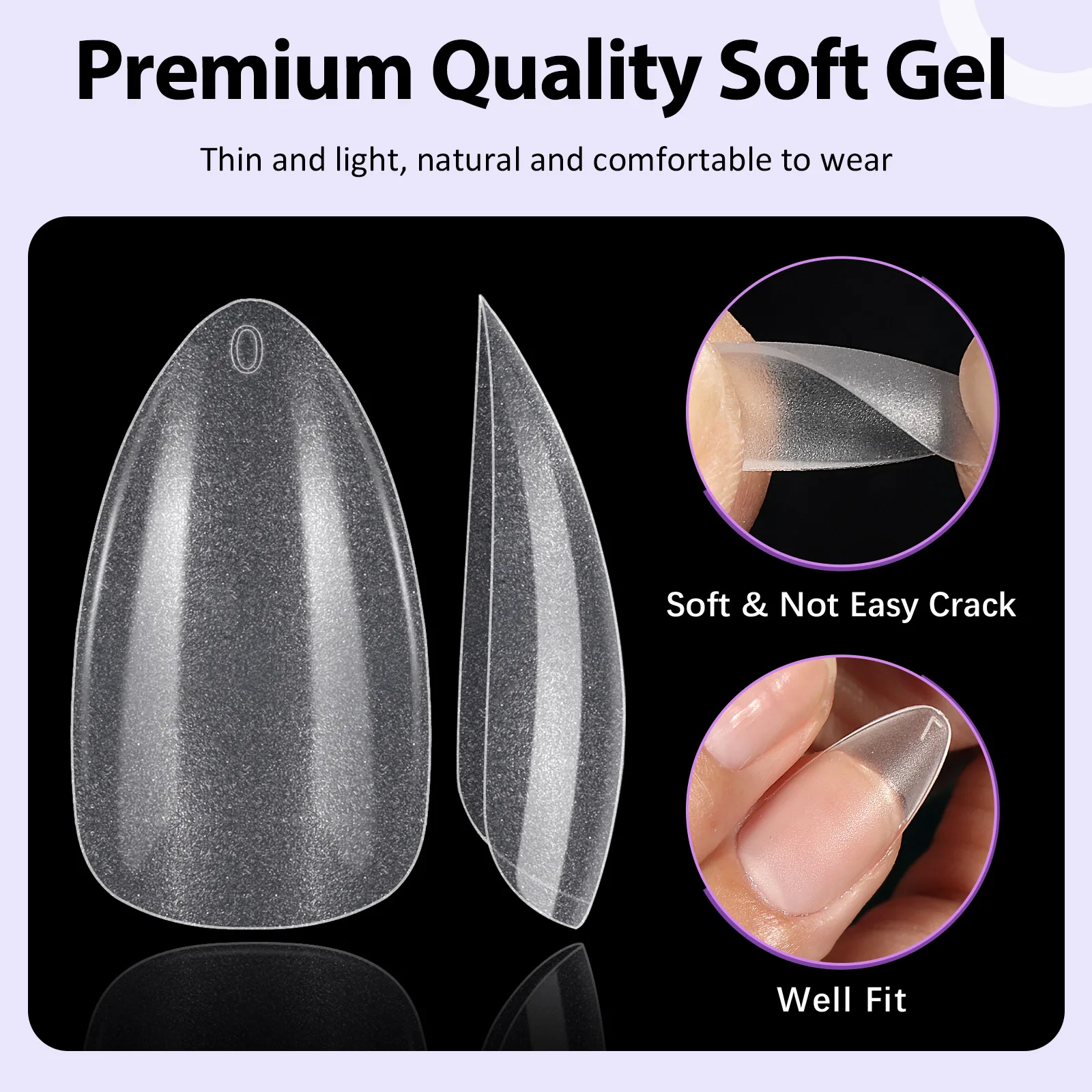 BTartbox UV Lamp Gel Glue Nails Tips Kit Acrylic XL NO C Curve Almond Nail Tips Fake Nails With Glue