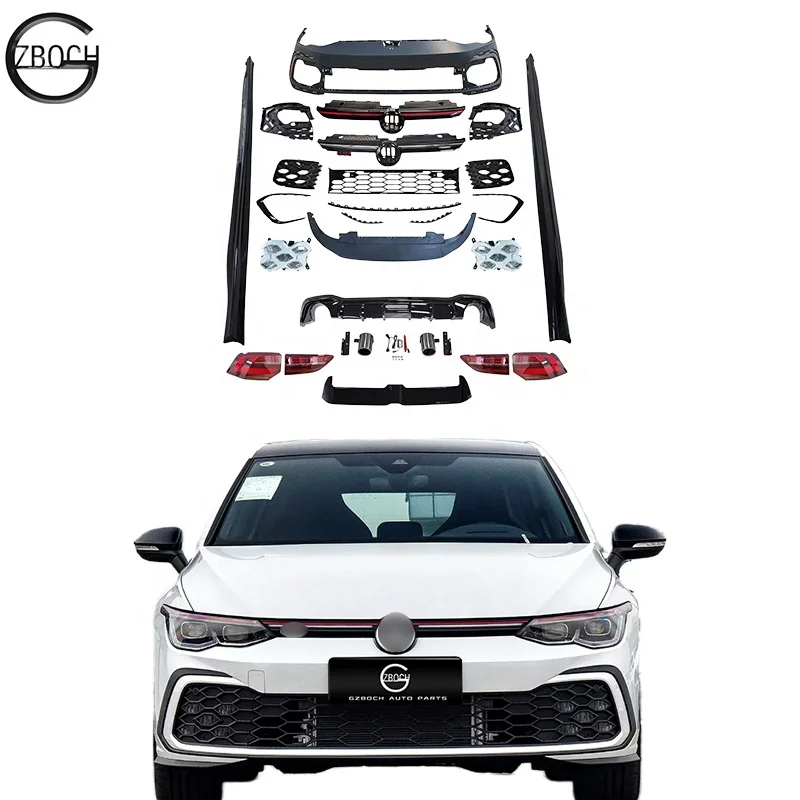 Высококачественный автомобильный бампер для VW Golf 8, Модернизированная до GTI, передний бампер, фара, задний фонарь