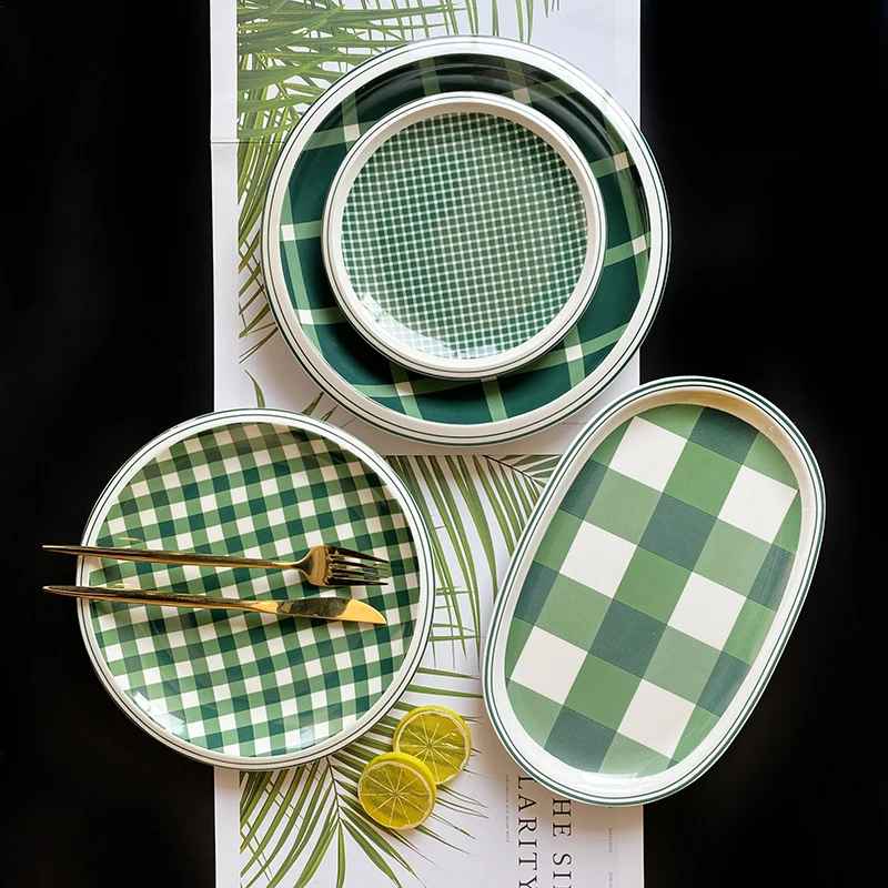 Hot products Nordic dishes set christmas gift green plate ceramic dinner plate set fruit plate tableware for home and  hotel