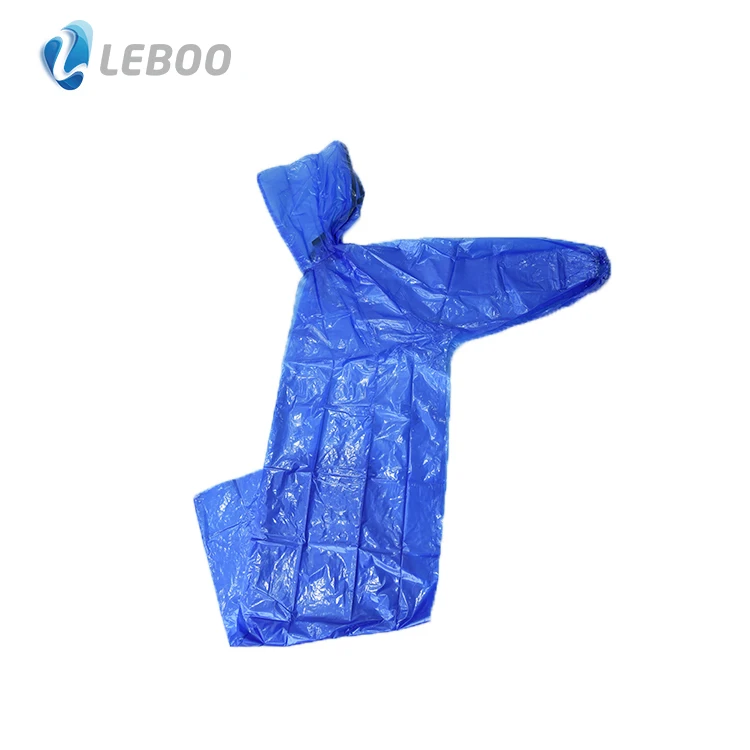 Leboo high quality universal waterproof disposable PE Rain Coat with hat blue Cold protection