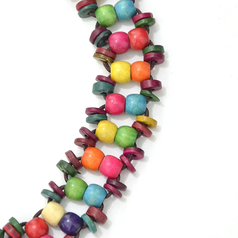 
Wholesale and retail candy colored wooden beads handmade wax rope woman waist chain belt 
