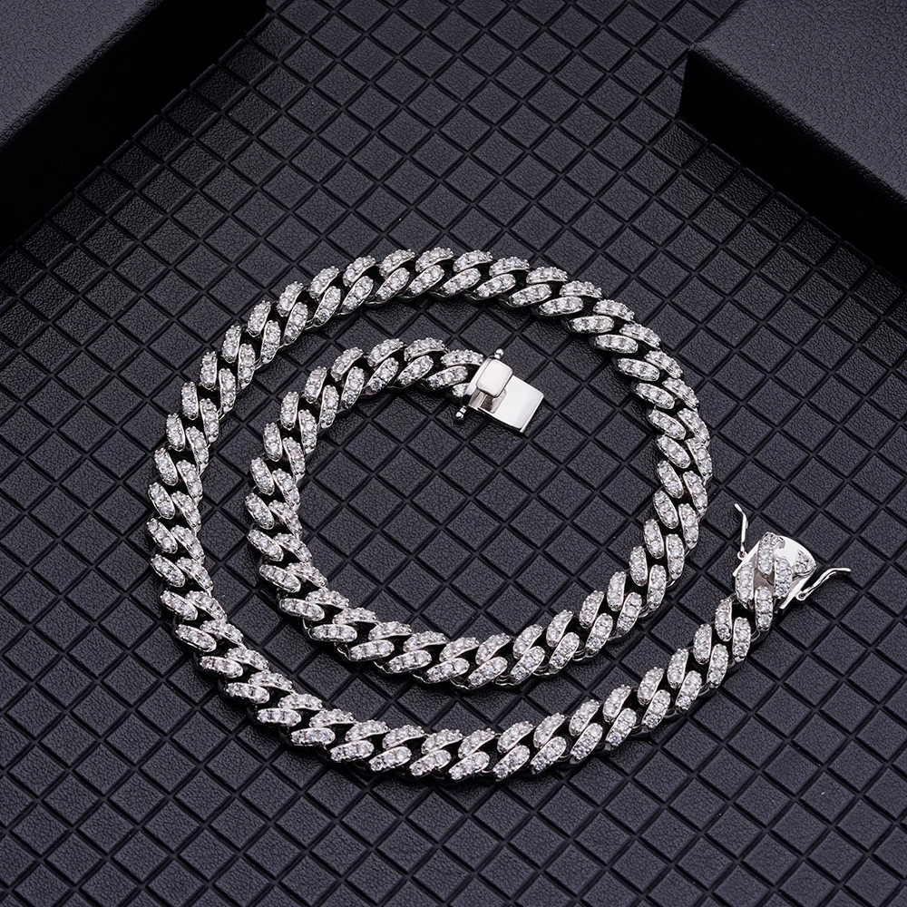 Wholesale Custom Chunky Cz Cuban Bracelet Ice Out Link Chain Hip Hop Men 18k Gold Plated Silver Diamond Cuban Link Necklace