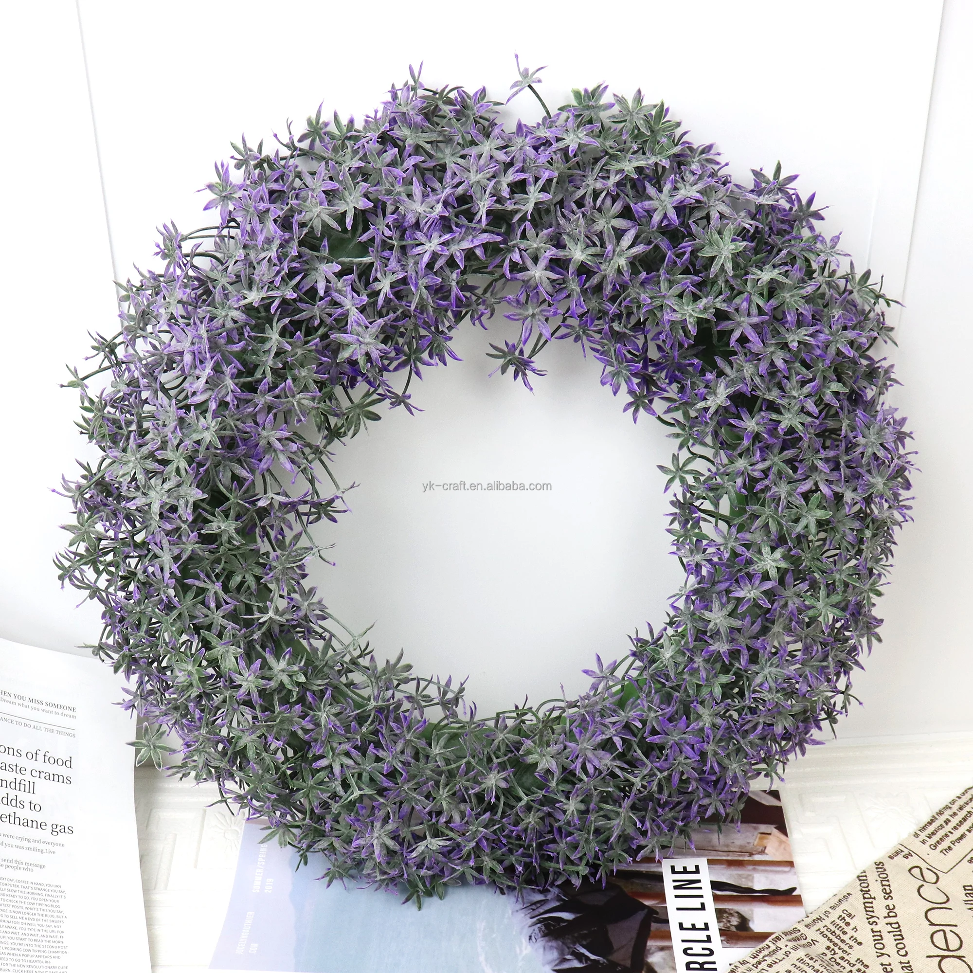 Customized Wholesale Hanging Artificial Flowers Wreath Wedding Home Decorative Door Garland Purple Plastic Base Wreath Decor