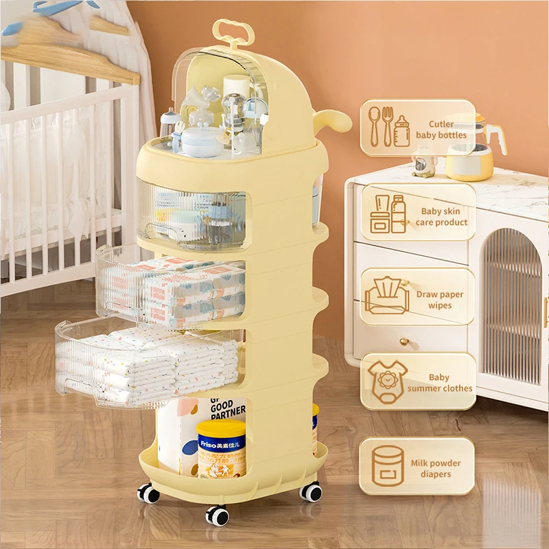 5 layer Whale PP+Engineering Resin material shelves storage rolling cart baby bottle toys books drawer storage trolley rack