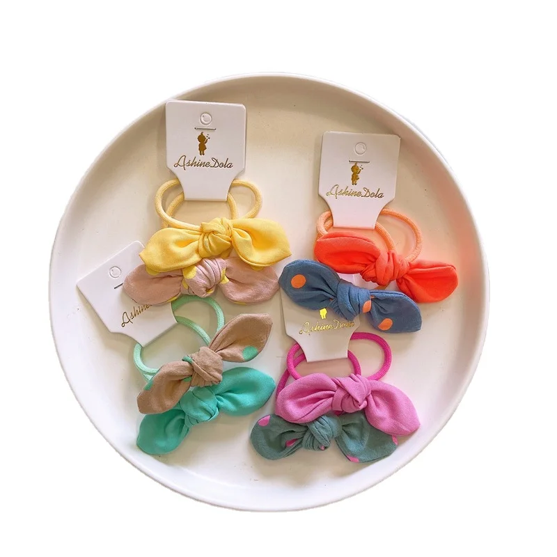 2022 Korean Trend Kids Hair Tie Set New Style Colorful Dot Hair Elastics Non Slip Little Girl baby bow hair ties
