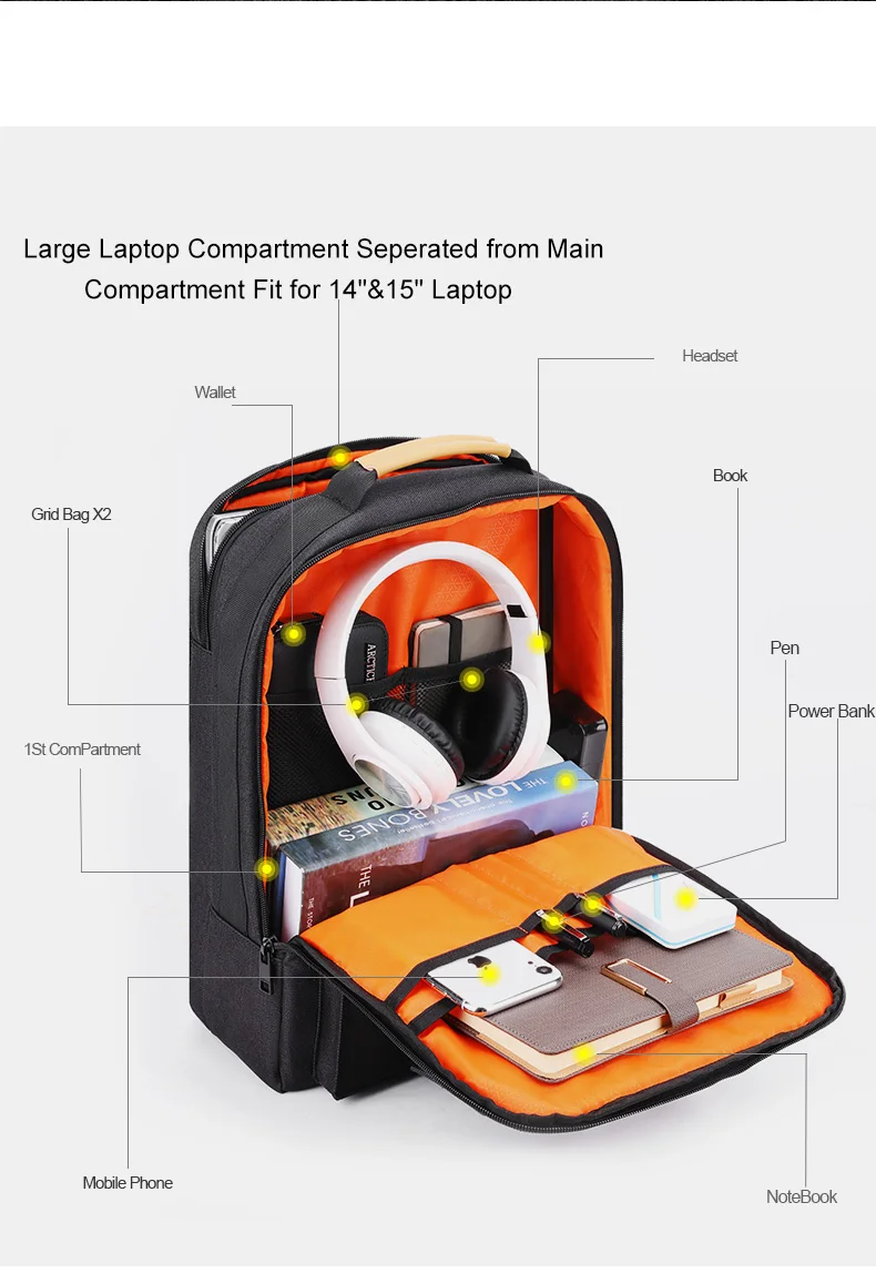 
Arctic Hunter 2020 Trending Mochilas Antirrobo Waterproof Custom Fashion Men Usb Charger Business Smart Backpacks Laptop Bags 