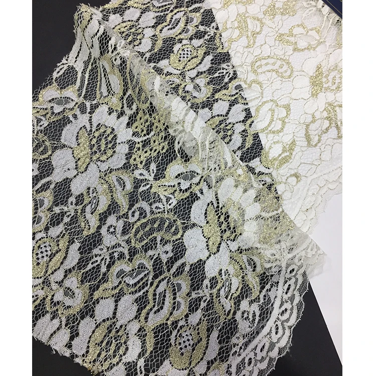 59 inches 100% cotton gold silks metallic flower cord dress lace fabric ladies