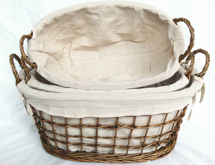 Exquisite wicker frame built-in woven fabric kitchen fruit bread storage basket
