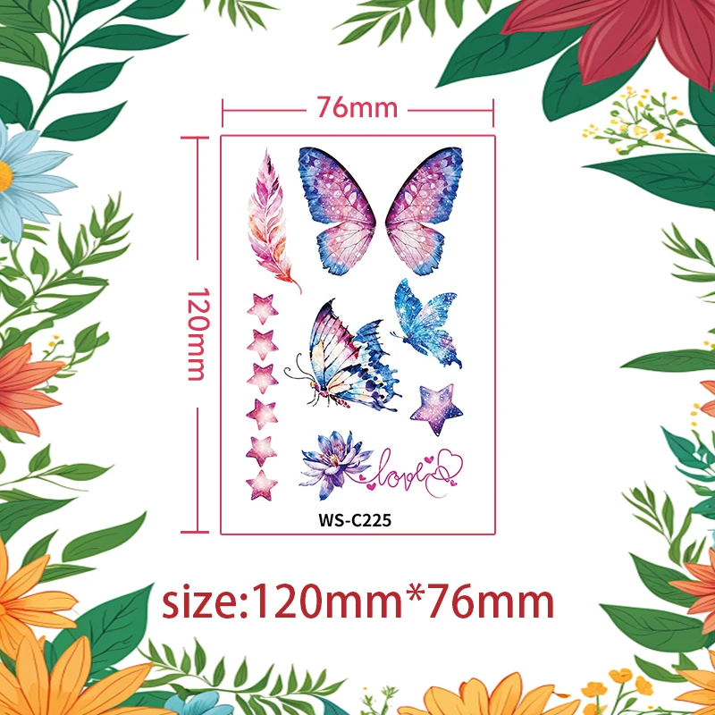 Flash Powder Dopamine Butterfly Facial Tattoo Stickers Cartoon Children Waterproof Temporary Tattoo Stickers