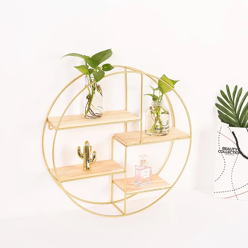 NISEVEN Hot Sale Black Wooden Round Plant Flower Pot Stand Hanging Floating Wall Mount Shelf For Home Decor