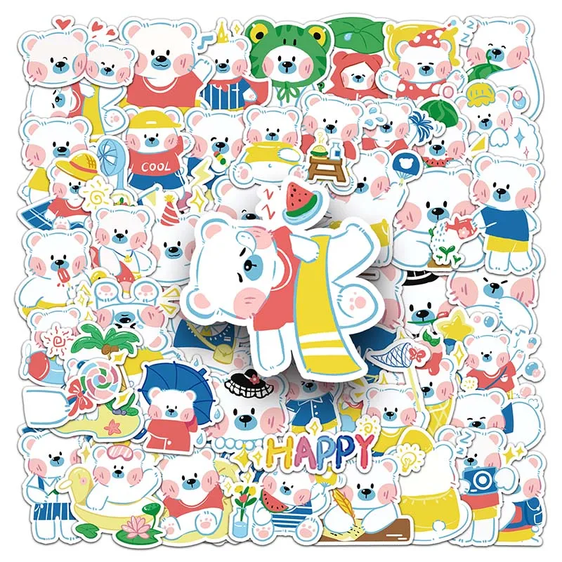 50Pcs Wholesale Price Custom Sticker Waterproof Decorative Laptop Water Bottle Original Cartoon Little White Bear Animal Sticker