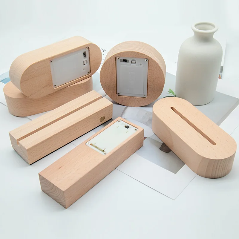 Jartown Wholesale 3D Illusion LED Night Light Rechargeable USB AAA Battery Warm Wooden Base Desk Lamp Home Use Christmas Gift