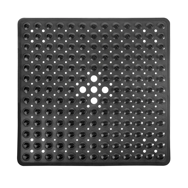 Квадратный коврик для душа ванны нескользящий с отверстиями слива присоски машинная стирка 53x53 см