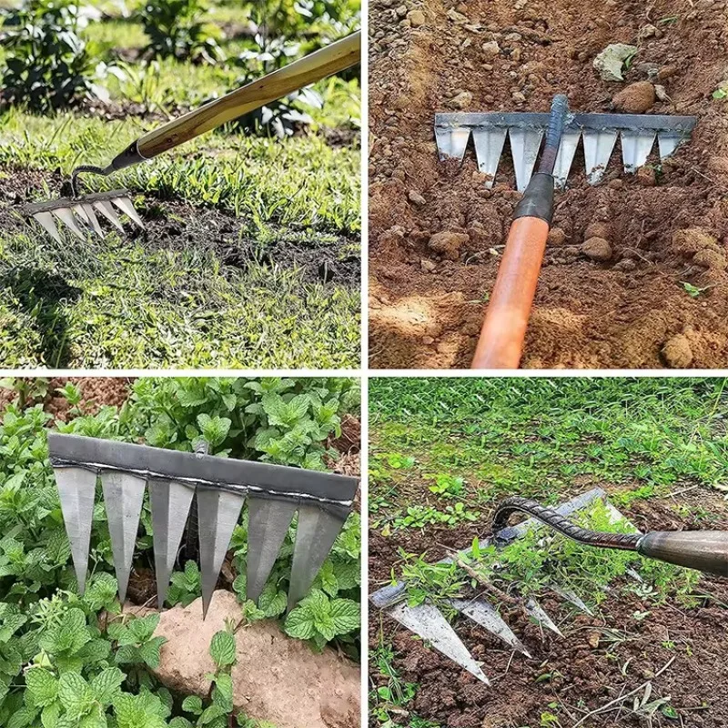 Factory Outlet Carbon Steel Multifunctional Professional Weeding Tools Durable Garden Rake