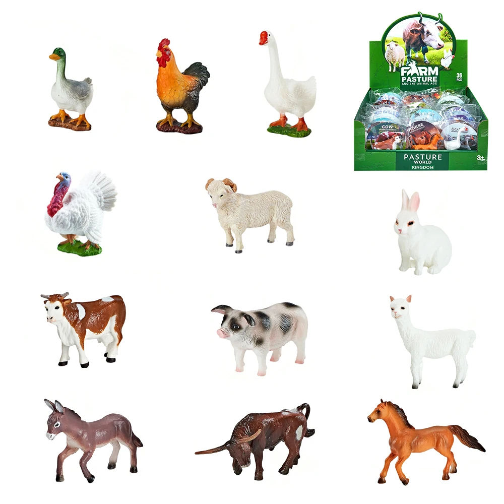JinYing Opp Bag 36 Pieces Many Styles Cow Duck Sheep Soft Plastic Farm Animal Pasture Toys