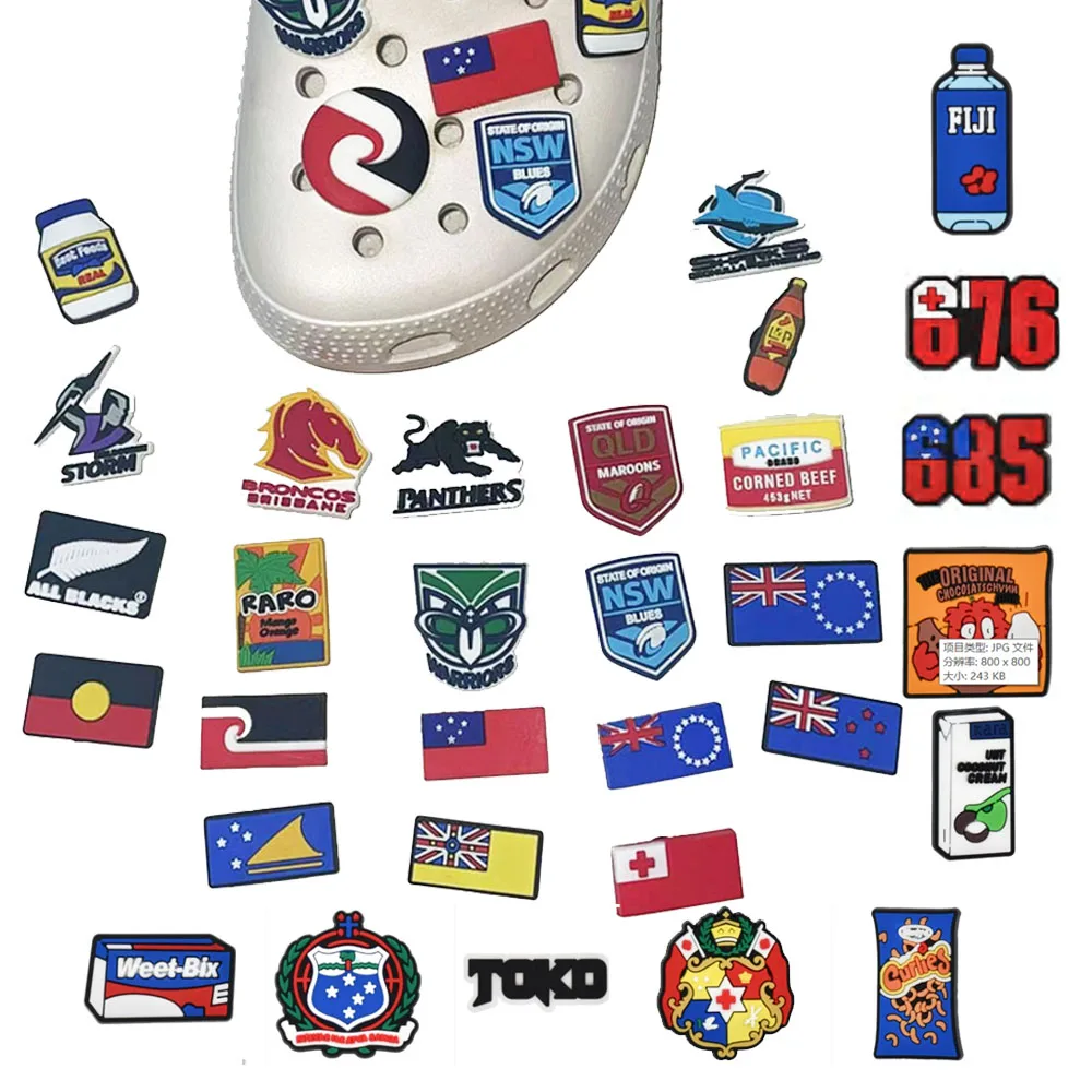 Wholesale Cook island flag NRL Rugby croc charm maori flag charm for NZ custom shoe lace rarotonga charm tag samoan tonga rugby