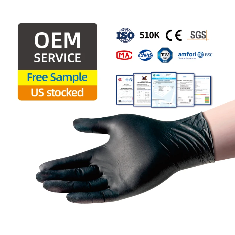 ANBOSON 4Mil 5Mil 6Mil Personalizados De Fabrica Sin Latex Sin Polvo Guantes De Nitrilo Negros Desechables Gloves Nitrile