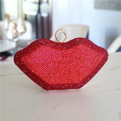 Sexy Lip Shape Ladies Clutch Crystal Evening Bag Bridal Purse Handbags Clutches And Evening Bags Ladies With Sunglasses Set 2021