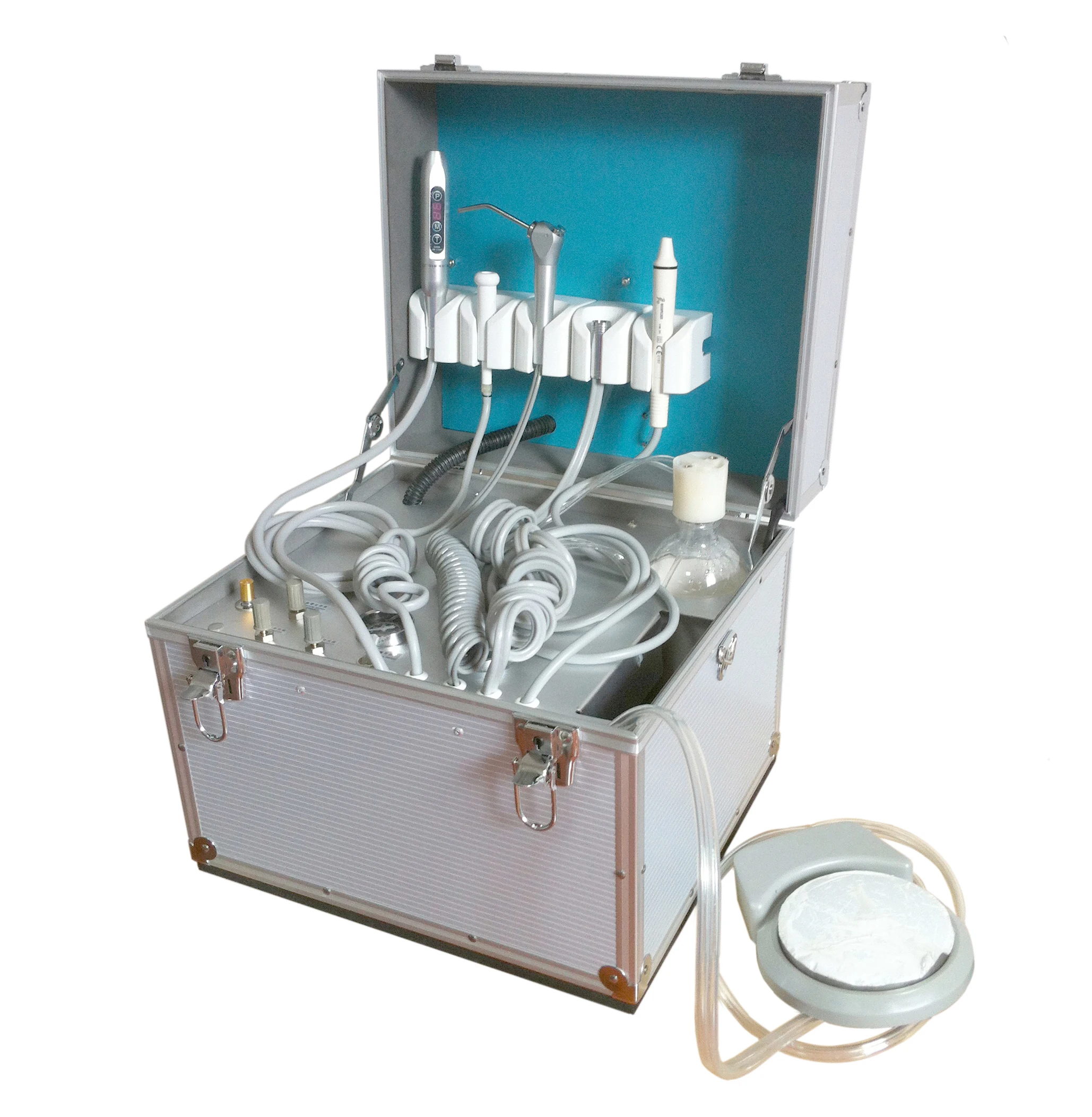 Dentists Lab Mobile Dental Unit Portable Rolling Case Box with Oilless Air Compresor Mobile Clinic Dental Equipment