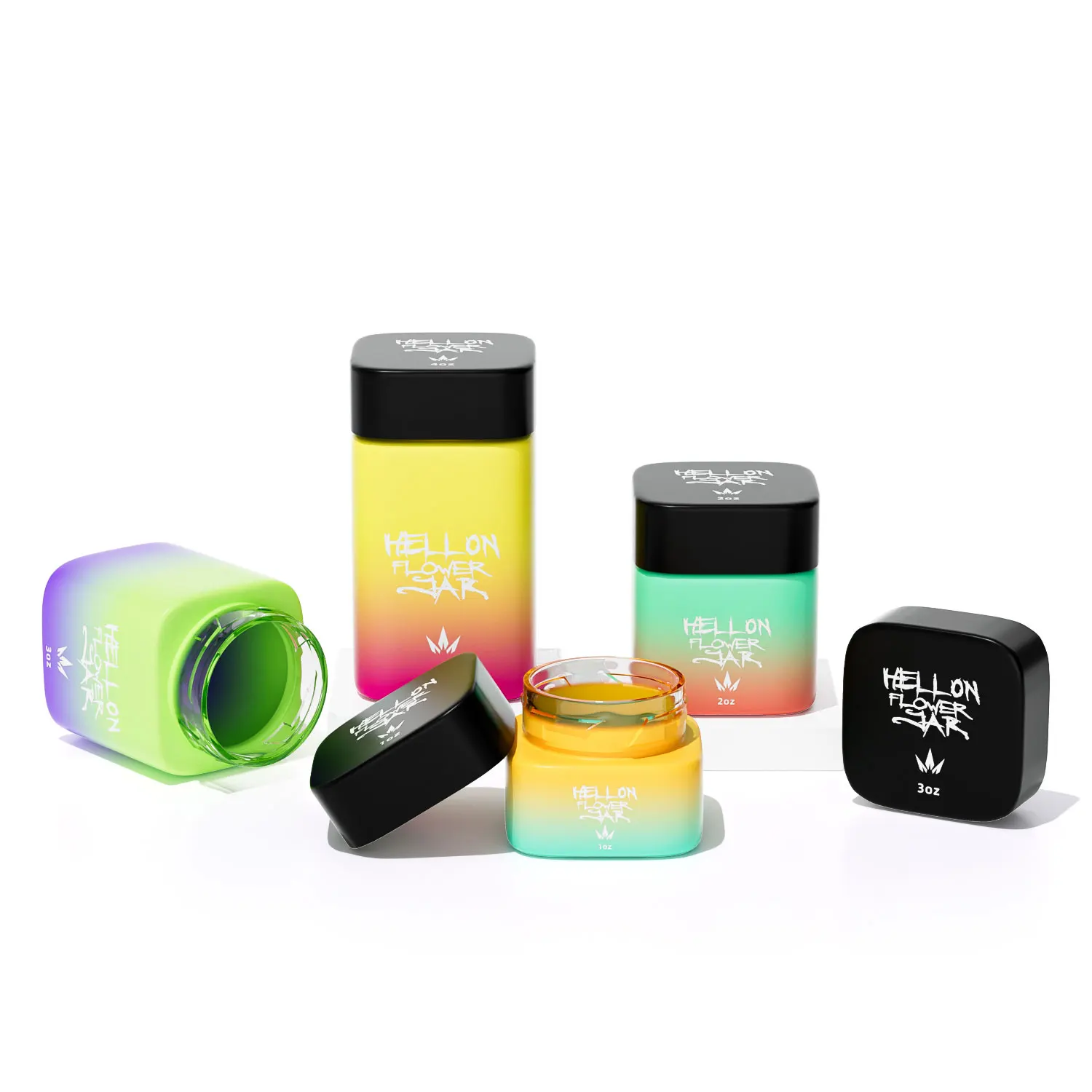 Empty 1oz 2oz 3oz 4oz airtight smell child proof packaging container square Concentrate glass jar with child resistant cap