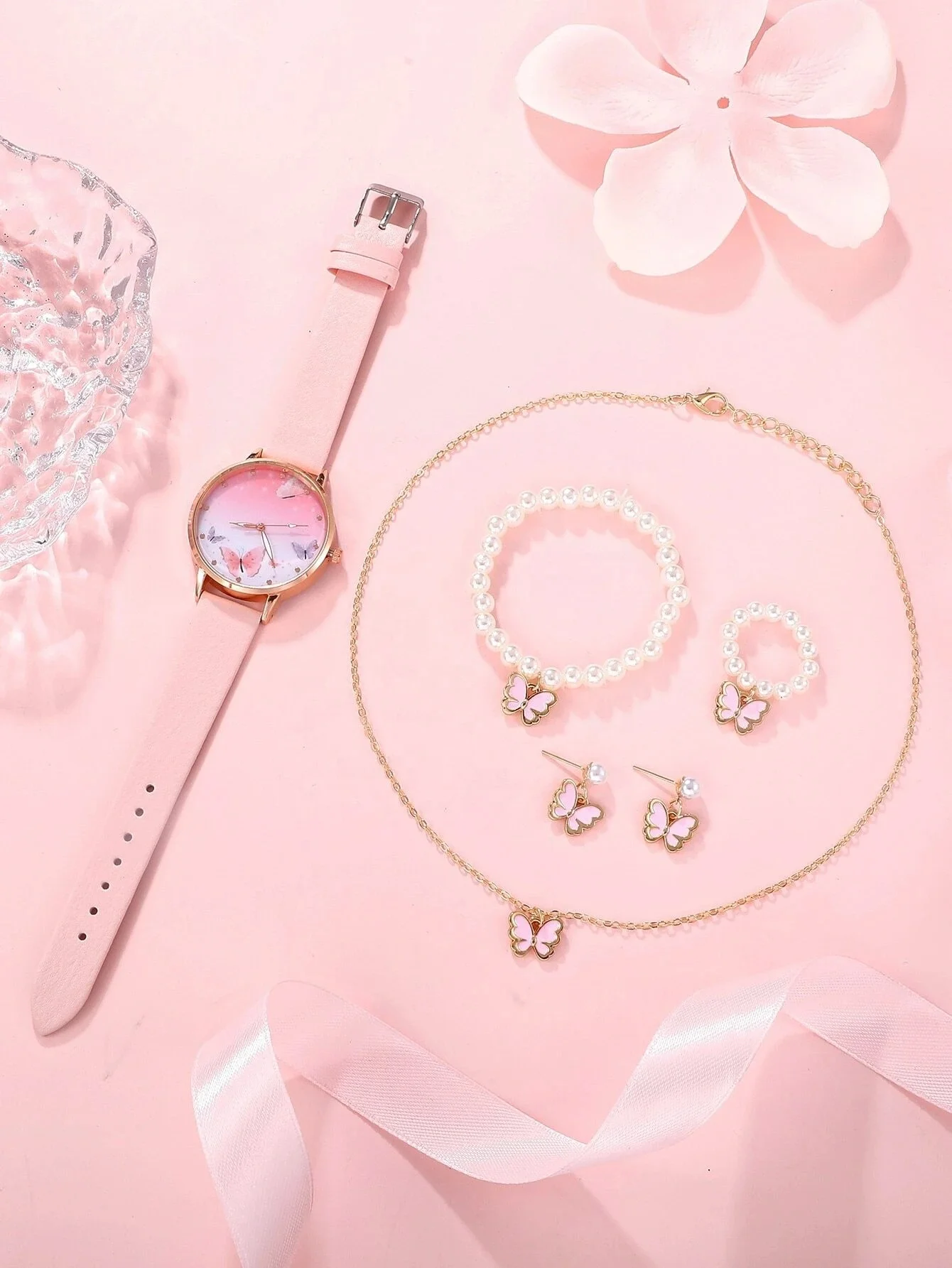 NW1410    Leather Hand Watch Set with Bracelet  rings  for Women