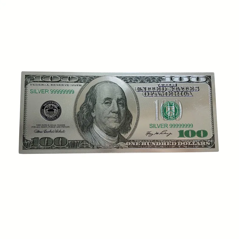 High Quality USA Silver Foil 100 Dollar Plastic Bills Silver Foil Banknote