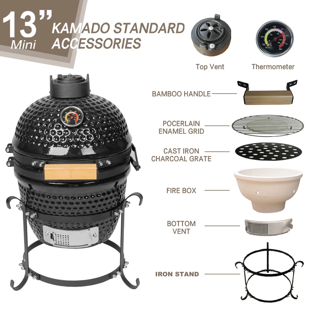AUPLEX 13 дюймов портативная мини-духовка Kamado барбекю гриль кемпинг курильщик уголь для открытого сада