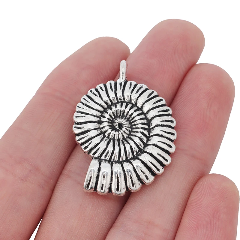 Antique Silver Tone Large 3D Fossil Shell Ammonite Charms Pendants For Necklace Jewelry Making