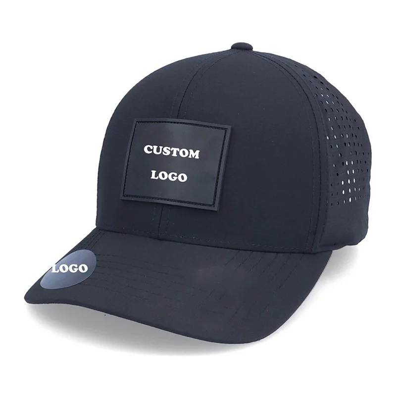 Custom PVC Rubber Logo 6 Panel Fitted Baseball Sport Cap,Laser Cut Hole Perforated Gorras,Quick Dry Fit Waterproof Flex Fit Hat