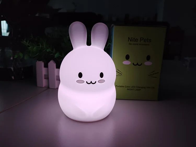 Hot Sale Big Face Rabbit Bunny Silicone Night Light Rechargeable Touch Lamp 3 Levels Brightness Bunny Lamp Toys for Kids Gift