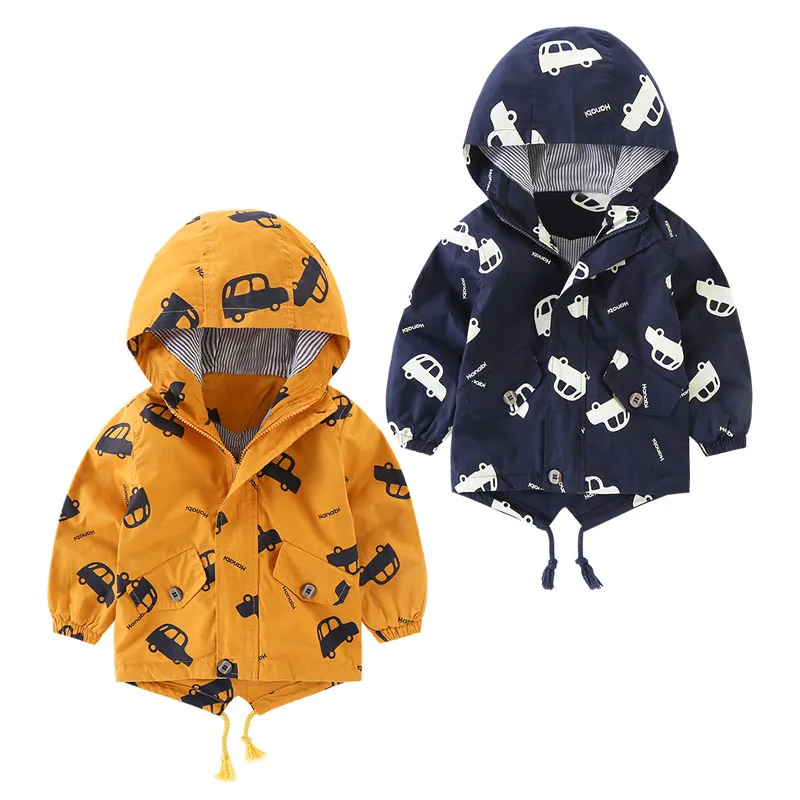 
Wholesale truck print long sleeve zipper hooded baby boys autumn jacket coats 