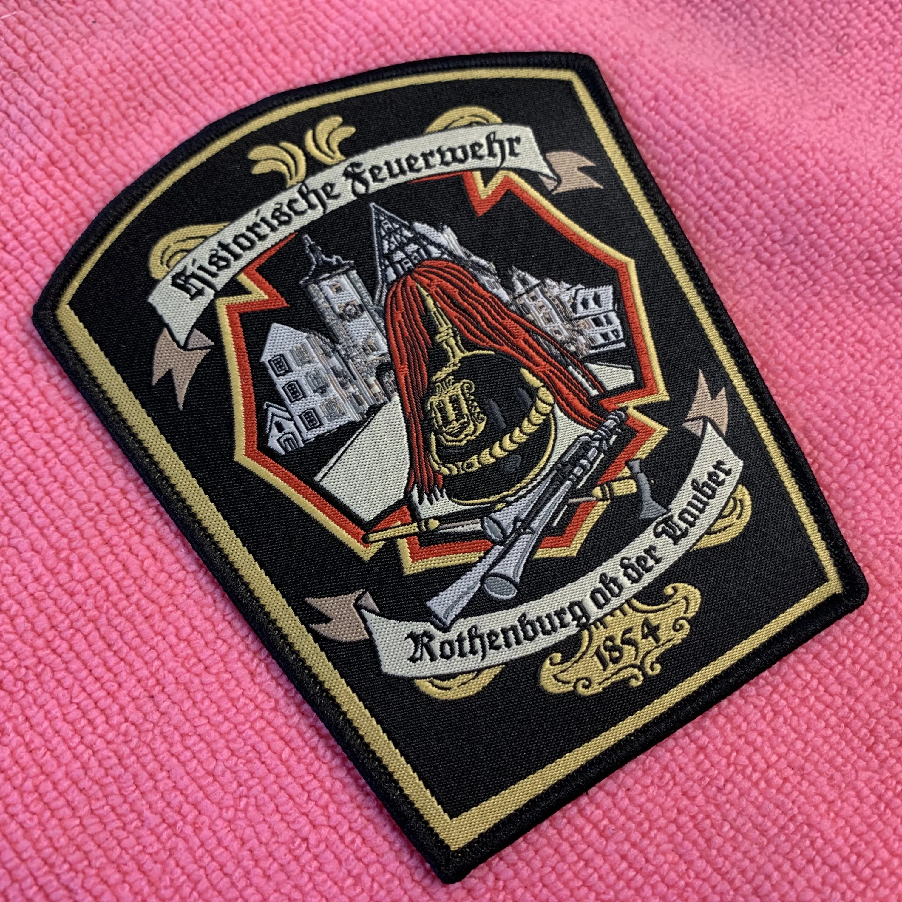 colorful textile woven badge with merrow border,cute design clothing badge for uniform