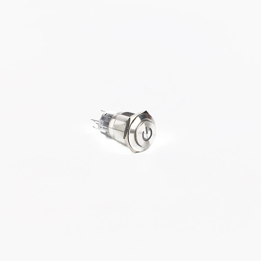 19MM Waterproof IP67 Power Symbol Illuminated Latching LED Metal Push Buttons Switches