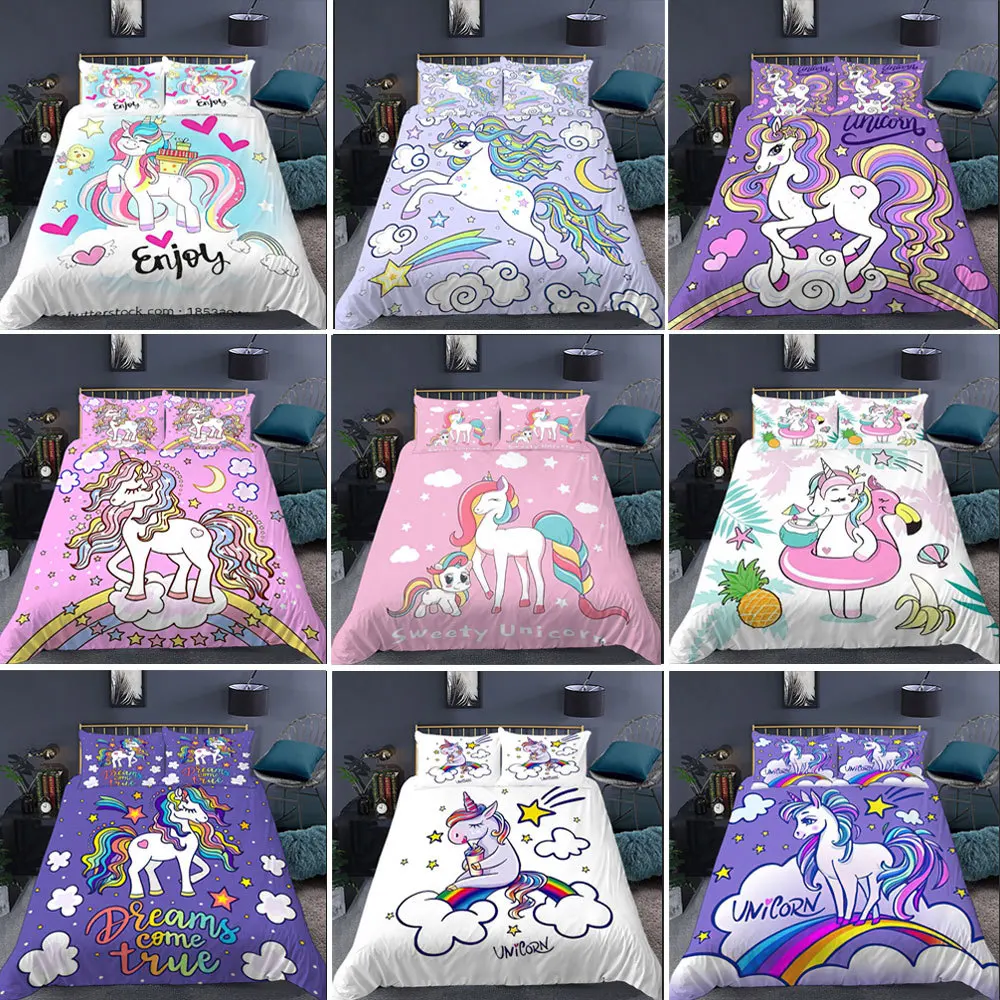 Classic 3d Unicorn Bedding Rainbow Pony Fashion Duvet Cover Of Home Textile Products