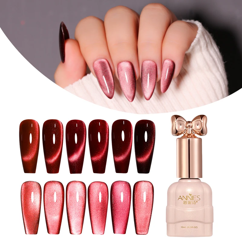 Custom 6 Colors Red Gloss Cateye Nail Gel Hot Sale Cateye Gel Polish Semi Clued Gel Nail Christmas