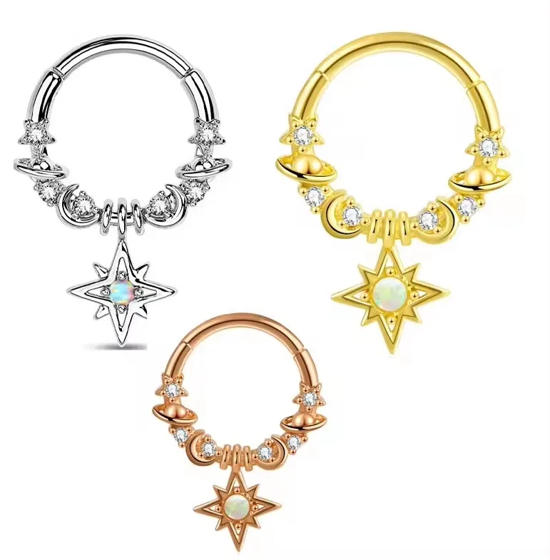 Getta dangle 16g gold hinged segment septum star clicker ring dangle body piercing stainless steel nose ring fashion jewelry