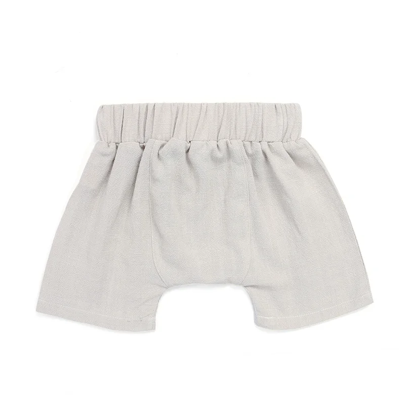 Wholesale Toddler Baby Clothes Linen Fabric Plain Color Button Front Design Unisex Bottoms