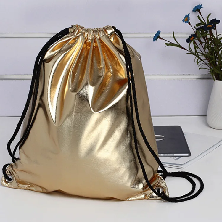 Китайский производитель, высокое качество, водонепроницаемый рюкзак для тренажерного зала, индивидуальный Модный Блестящий металлический рюкзак на шнурке, сумки